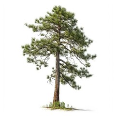 Fototapeta premium Tall Ponderosa Pine tree isolated on white.