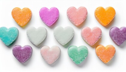 Obraz premium Vibrant Heart Shaped Candies for Valentine’s Day and Women’s Day. Perfect for Gifting, Party Decorations, DIY Crafts, Sweet Treats, and Creative Surprises on 8 March Celebrations and Beyond
