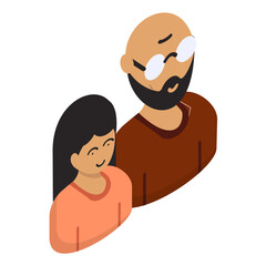 Daughter and Step Dad Picture isometric Concept, Single Father Photo Frame Vector Icon, Happy Fathers Day Symbol, Dads Gift Elements Sign, Parents Day Stock illustration