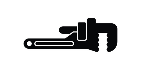 Adjustable pipe wrench illustration of mechanical tools isolated on white background.