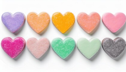Obraz premium Vibrant Heart Shaped Candies for Valentine’s Day and Women’s Day. Perfect for Gifting, Party Decorations, DIY Crafts, Sweet Treats, and Creative Surprises on 8 March Celebrations and Beyond