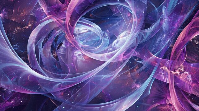 Swirling pink and blue hues dance together in a mesmerizing cosmic display within the vast expanse of space, creating a captivating and enchanting scene
