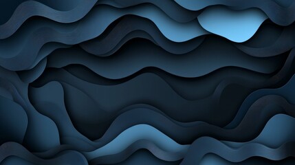 Obraz premium Abstract Background, Dark Blue and Azure Waves in Paper Cut Style. Modern 3D Illustration.