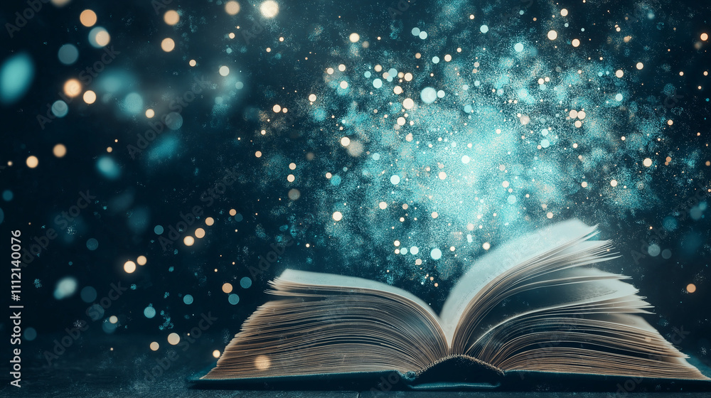 Aufkleber open book of magic: an open book with pages glowing with magical light, surrounded by a shimmering b