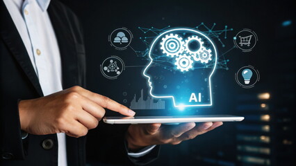 Fototapeta premium AI technology concept on tablet screen