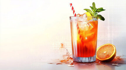 Cocktail collection - Refreshing fruit sangria with strawberries and orange. Isolated on white.