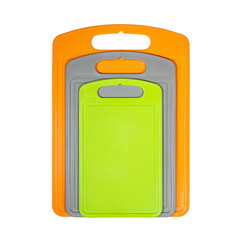 Chopping cutting board set on white background. Cutting boards plastic isolated set of three