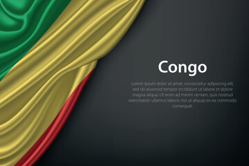 Waving Congo Flag on Dark Background