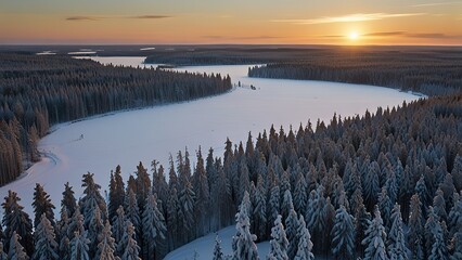 Obraz premium Snowy countryside and forest in winter Rovaniemi, 8k image