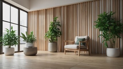 modern japan style empty room with wood slat