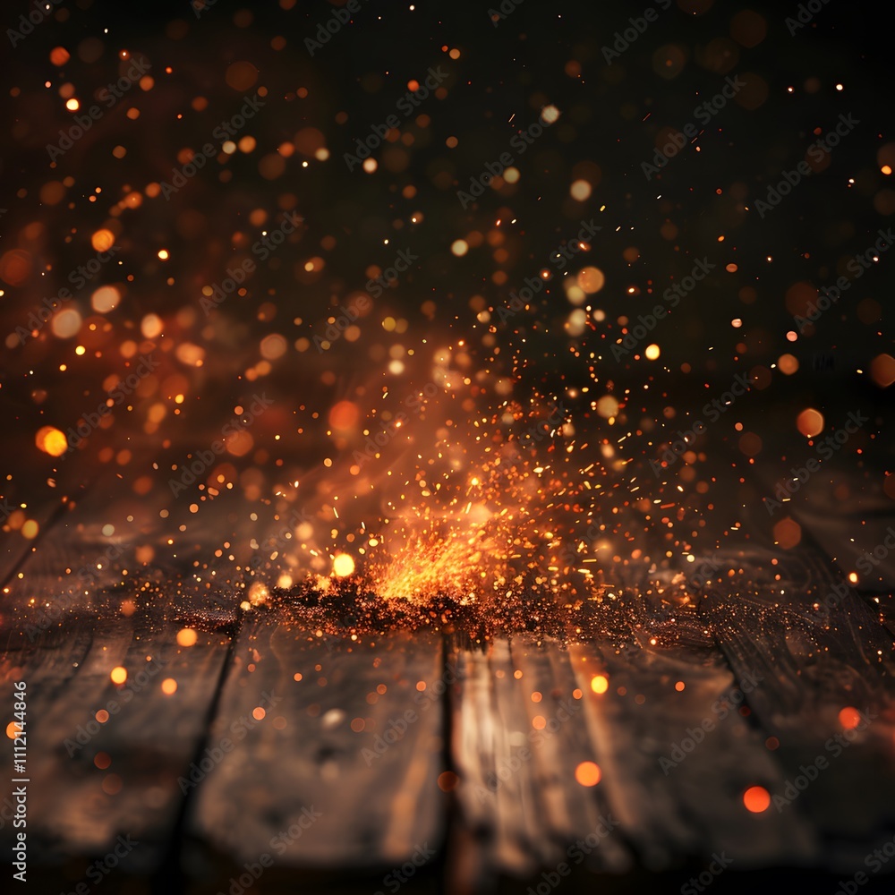 Poster a close-up of glowing sparks and particles against a dark background, creating a magical effect.
