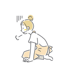 疲れ切ったエプロンの女性　シンプルでお洒落な線画イラスト