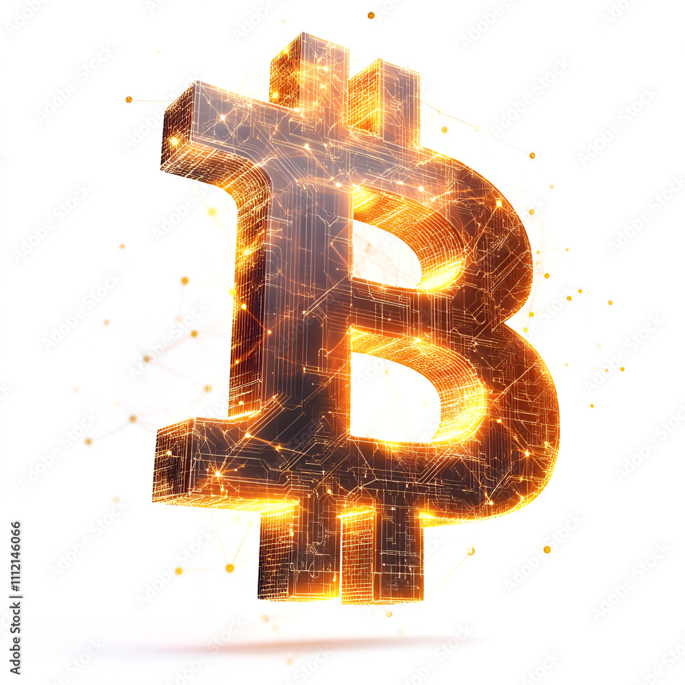 Poster bitcoin symbol illuminated in digital glow cryptocurrency world 3d render futuristic setting abstrac