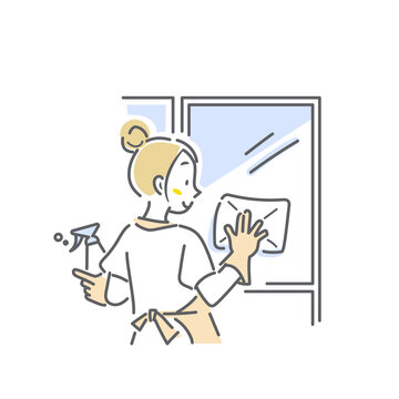 woman cleaning window, simple line art clip art preview