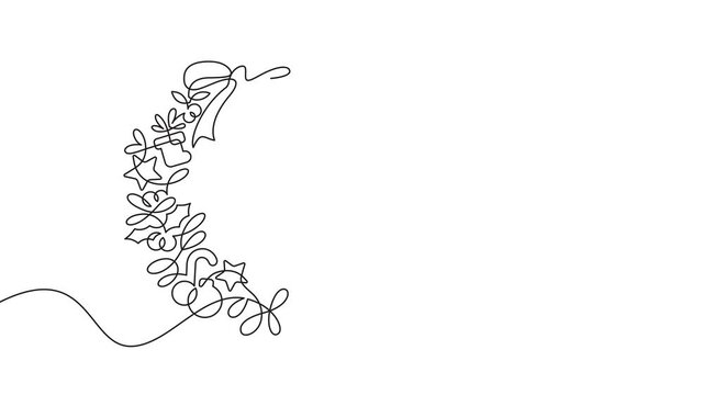 christmas wreath decoration hanger one line continuous 4K animated