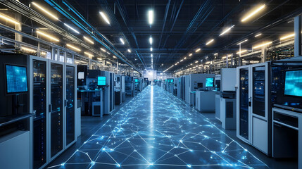 3D Illustration: Smart Factory Network