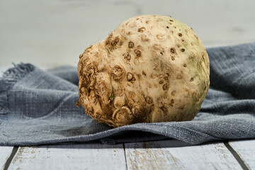 Large celery root on cloth