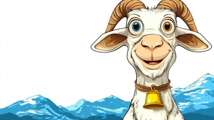 Cheerful Mountain Goat Exploring Snowy Alpine Peaks in Cartoon