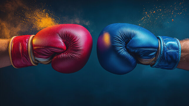 Boxing gloves clash in a dramatic showdown of strength and skill during an intense competition. Generative AI
