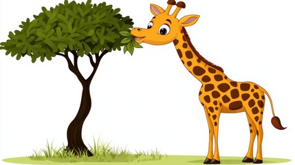 Fototapeta premium Curious Giraffe Exploring the Lush African Savanna Landscape with Green Trees