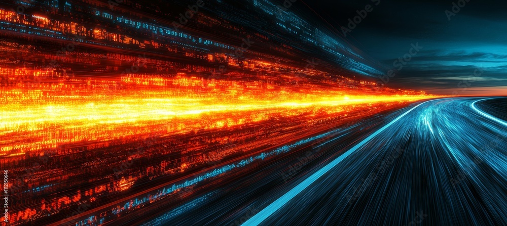 Poster digital highway high-speed data flow in motion, creating a futuristic road of digital information