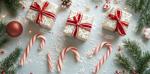 Festive Cheer: Christmas Gifts and Decorations on a White Table with Space for Your Message