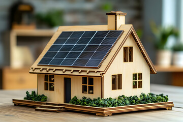 Eco-Friendly Home: Wooden Model with Solar Panels