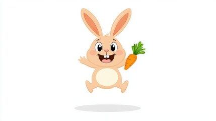 Obraz premium Cute Cartoon Bunny Rabbit Jumping and Holding a Carrot with Cheerful Expression