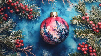 Artistic flat lay of a Christmas bauble featuring elegant details
