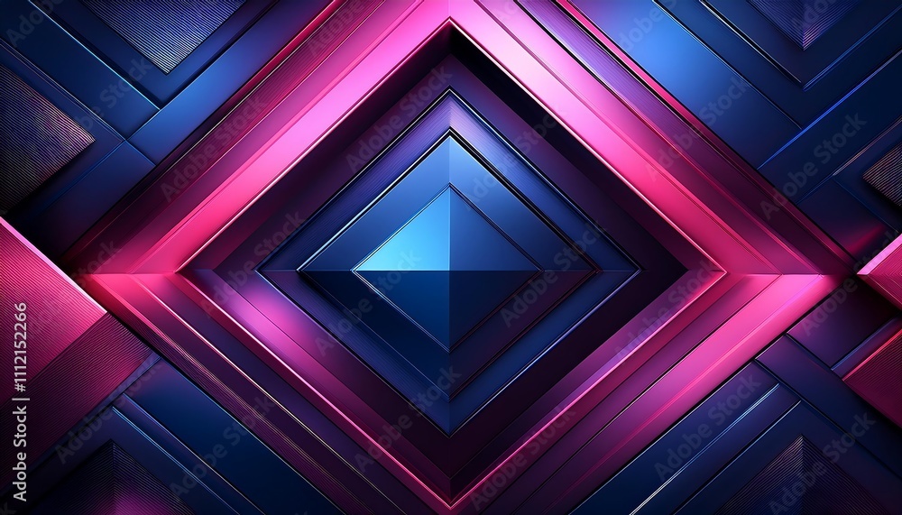 Poster geometric background with dark blue and pink rectangles and rhombuses, creating a visually striking 