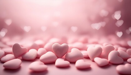 Many small, pale pink hearts scattered on a light pink background.