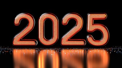 Glowing neon 2025 numbers digital display night environment futuristic concept urban viewpoint