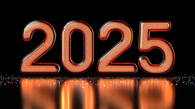 Glowing neon 2025 numbers digital display night environment futuristic concept urban viewpoint