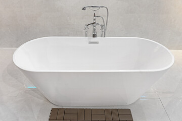 White Bathtub With Retro Style Silver Faucet Home Bathroom