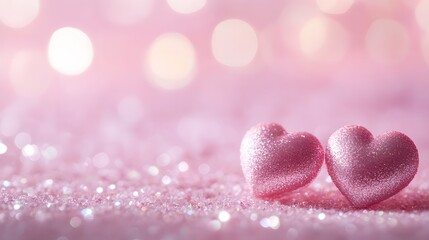 Fototapeta premium Hearts on pink background with soft bokeh light