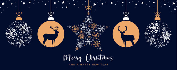 christmas greeting card with decorative christmas balls with reindeer vector illustration © krissikunterbunt