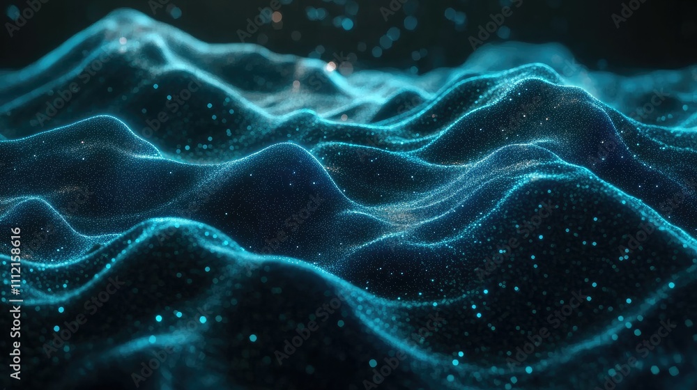 Aufkleber abstract big data background with flowing blue curves and dynamic particles, representing advanced t