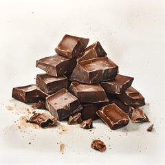 chocolate pieces on white