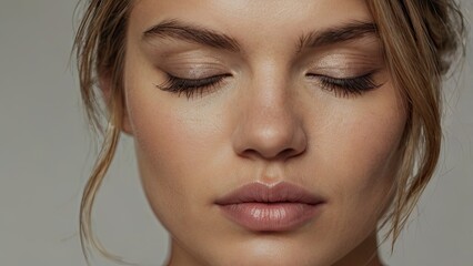 Obraz premium close up portrait of a woman squinting_eyes_closed