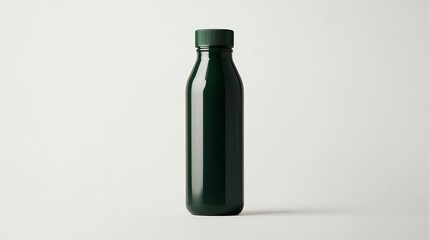 Single Green Glass Bottle Against a Neutral Background
