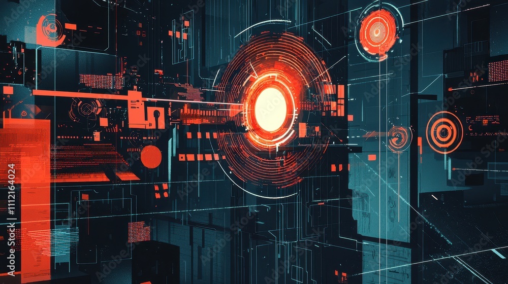 Poster abstract conceptual artwork showcasing anti-hacking measures in a digital environment