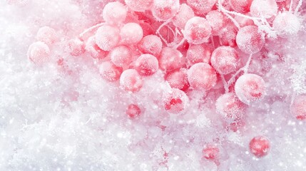 Winter's Beauty - Close-Up of Snow-Covered Berries with Vibrant Colors Contrasting Against White Snow | Ultra-Detailed Nature Photography