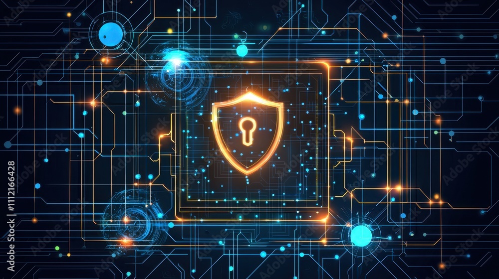 Poster conceptual representation of security risks in digital environments with lock symbol