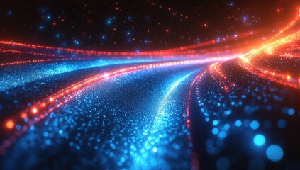 Obraz premium A color line road of light with a lot of sparkles