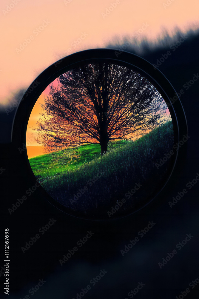 Poster a tree in the reflection of a mirror