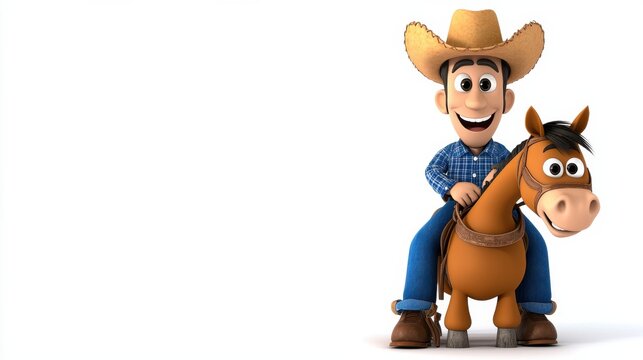 Cartoon Cowboy Riding Cheerful Horse on Ranch Adventure