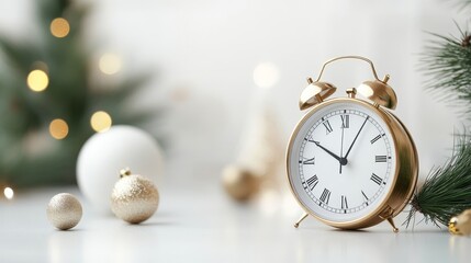 Holiday countdown vintage alarm clock decor cozy home festive atmosphere close-up view