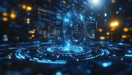 A computer screen with a blue circle in the middle