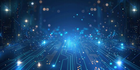 Obraz premium A blue background with a lot of lights and lines