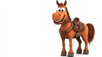 Obraz premium Cartoon Brown Horse with Saddle and Harness in Digital